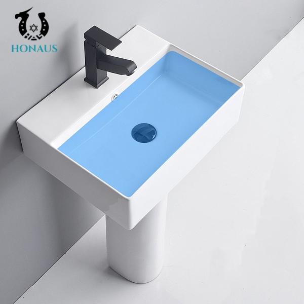 Customised White Slim Full Pedestal Wash Basin Square Pedestal Sink 810mm