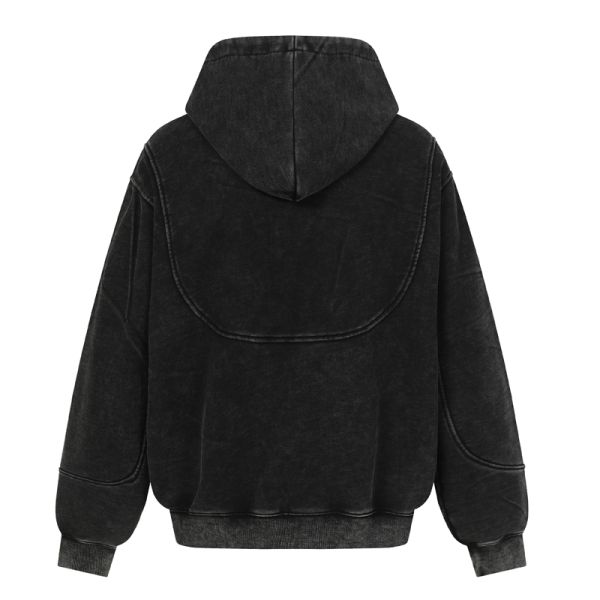 Winter Knitted Red/Burgundy/Black Vintage Washed Unisex Oversized Zipper-Up Hoodie with 3D Pattern Pocket-Windproof Breathable