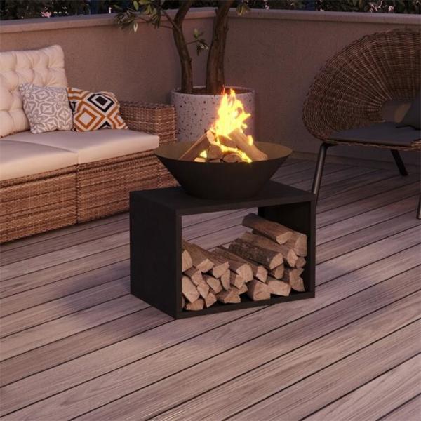 Poço exterior de queimadura de madeira do fogo de Heater Firewood Log Storage Steel do jardim preto