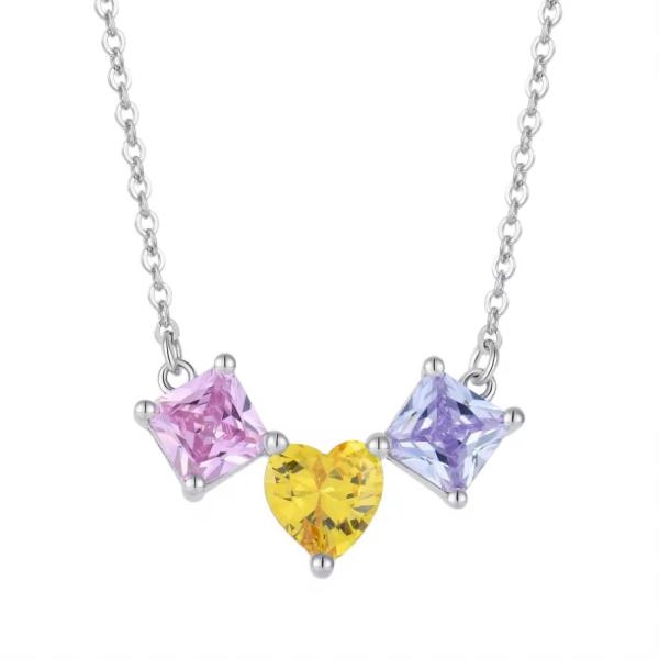 YASVITTI 925 Sterling Silver Multicolored Heart-Shaped Zirconia Pendant Necklace Rhodium Plated Jewelry Wholesale