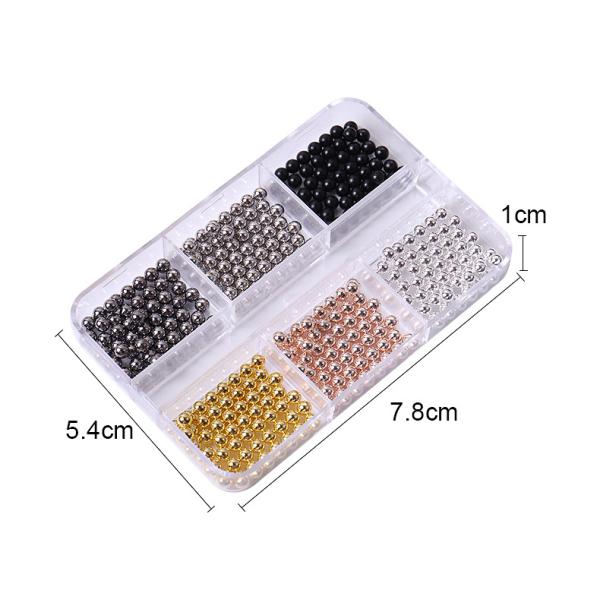 Steel Balls 3D Nail Art Decorations 6 Grid Mixed Metal Round Bead Nail Charms in Bulk