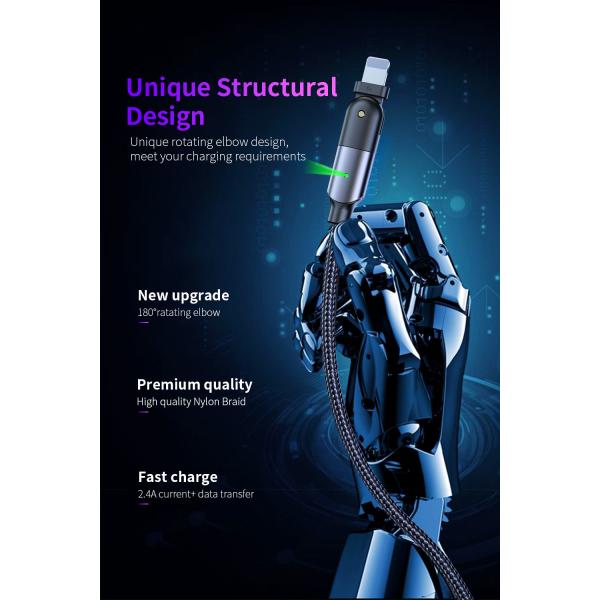 Rotating Elbow Phone Fast Charging Charger Tinned Copper QC3.0