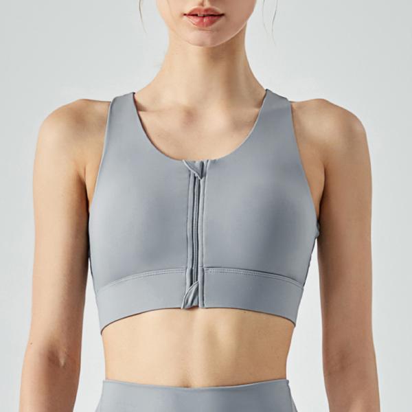 Front Middle Zipper women Yoga Bra High Strength Female Nude Lining Sports Bra
