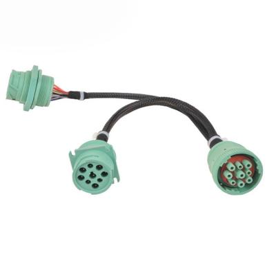 Green Deutsch 9 Pin J1939 Female to J1939 Male and Threaded J1939 Male Y Adapter Cable
