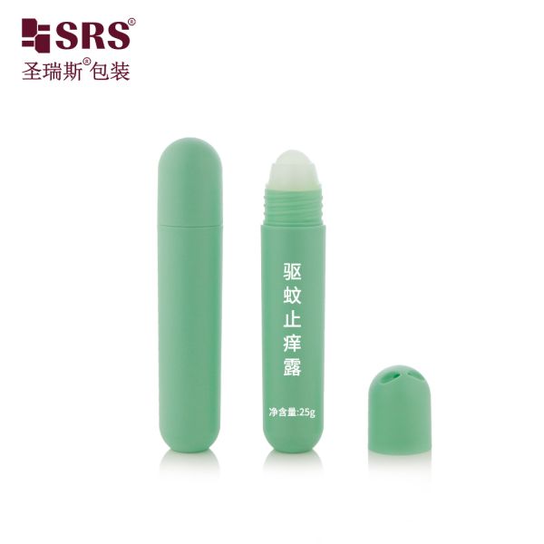 RPPG 25ml Cute Empty Green Colored Roller Bottle PP PCR Plastic Container With Plastic Roller Ball For Hair Serum