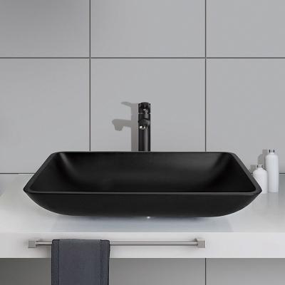 Acid Matt Bathroom Wash Basins Black Round Tempered Glass Vessel Sink