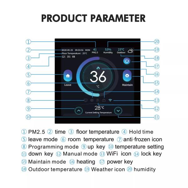 Gas Furnace Underfloor Heating Tuya Wifi Smart Thermostat With Color Screen