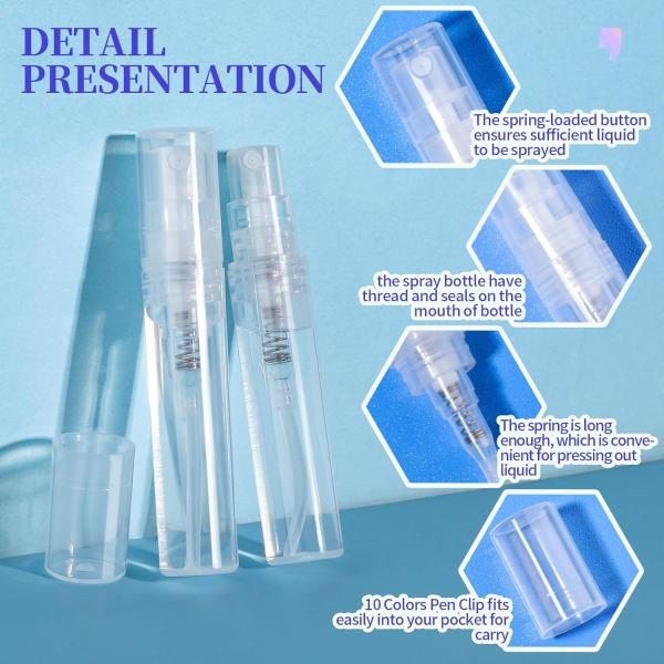 3ml Mini Spray Bottle, 10 Pack 3ml Mini Clear Plastic Spray Bottle Empty, Fine Mist Refillable Mini Perfume Bottle