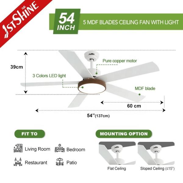 1stshine/OEM Logotipo Ventilador de teto de lâminas de MDF com iluminação LED e motor DC