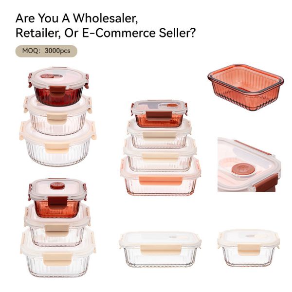 IKOO Color Sprayed Glass Food Container with 4 Lock PP Lid Stackable and Temperature Resistant -40℃-560℃
