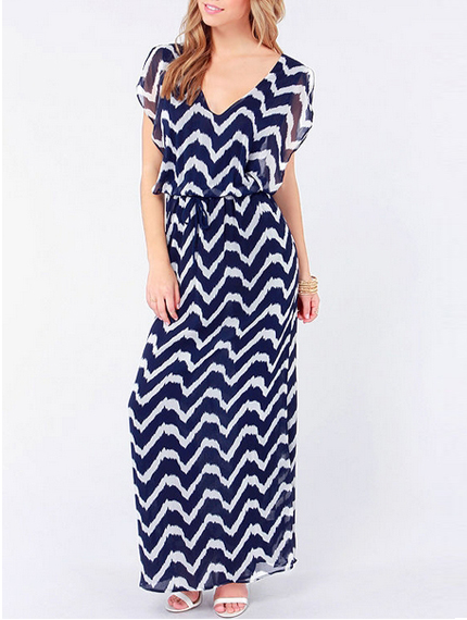 Casual V Neck Floor Length Maxi Dress
