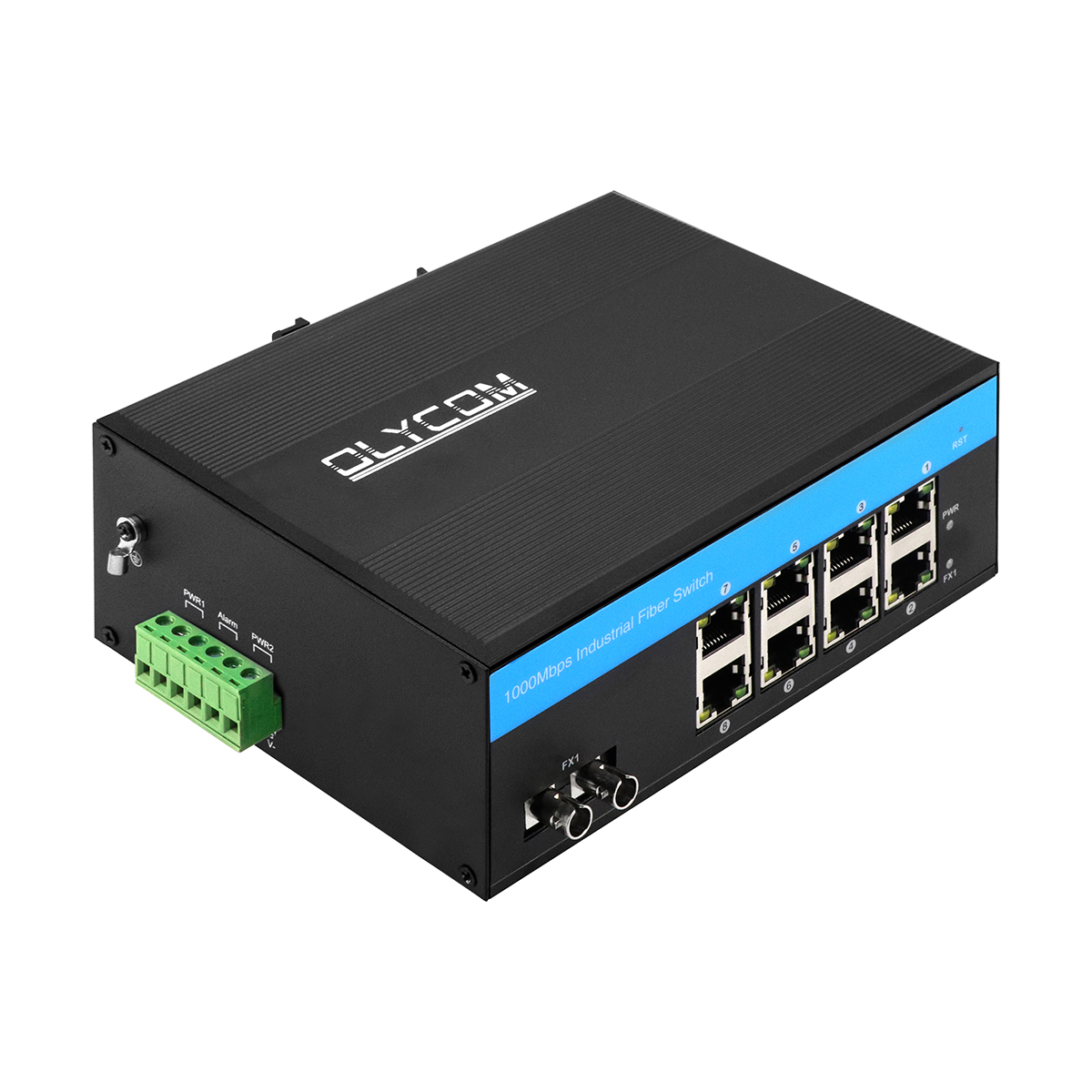 8 портов Промышленный гигабитный сетевой переключатель Unmanaged ST Fiber SingleMode 30Km DC24V