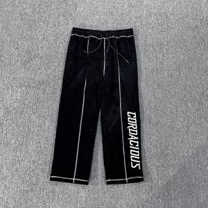 Custom Embroidery logo Corduroy Sweat Pants Trousers Letter Patchwork Wide Leg