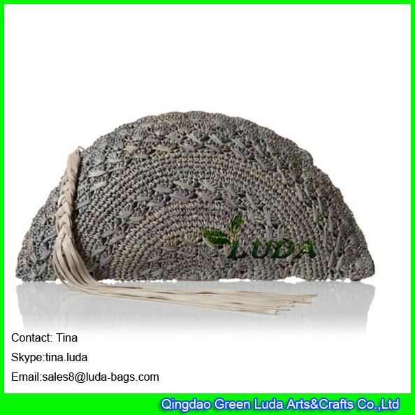 LUDA women straw cosmetic bags grey crochet straw raffia clutch handbags