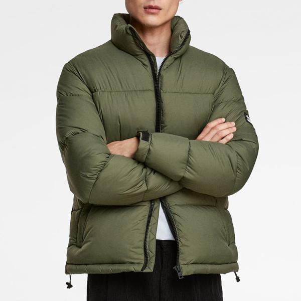 Custom Mens Black Polyester Outdoor Puffer Jacket for Winter