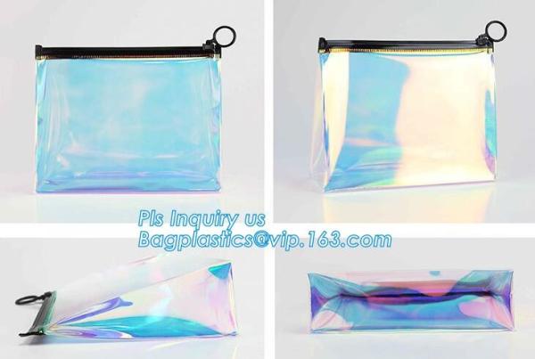 holographic glitter mini purse transparent clear PVC cosmetic slider bag, slider zipper PVC bag clear vinyl cosmetic bag