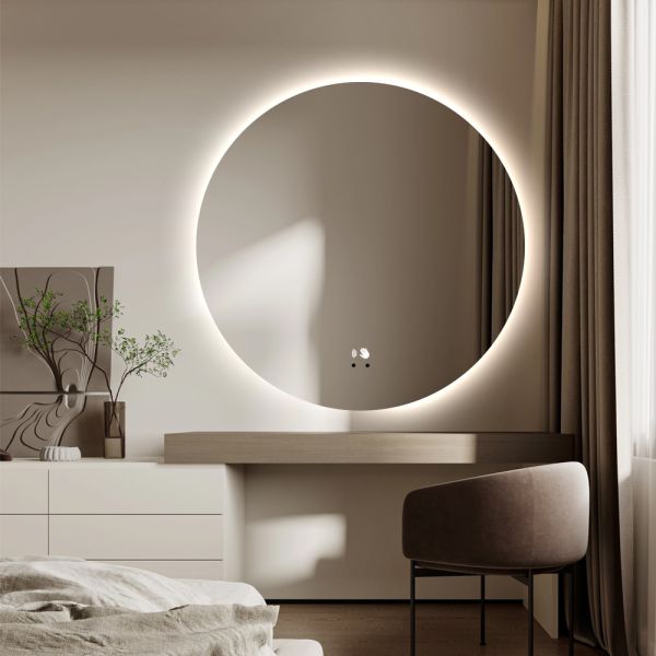 Perimeter Satin LED Border Mirror , Rectangle / Square LED Illuminated Bathroom Mirror