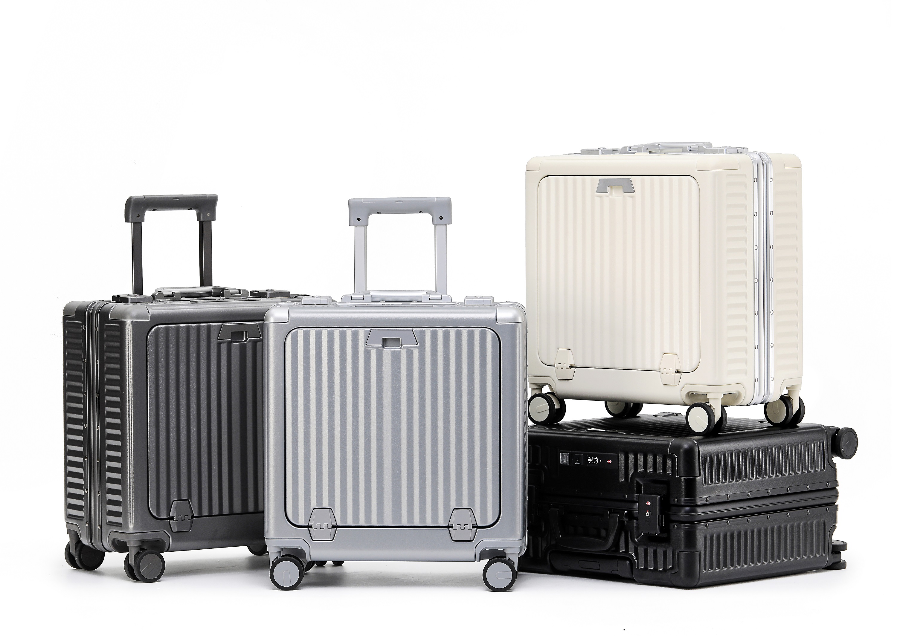 Luxury Aluminum Frame Suitcase Front Opening Zipper Travel Sentry Luggage
