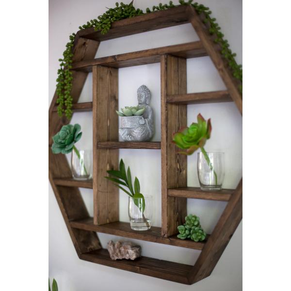 Home Decoration Solid Wood Hexagon Wall Mounted Floating Shelf Wooden Storage Shelves