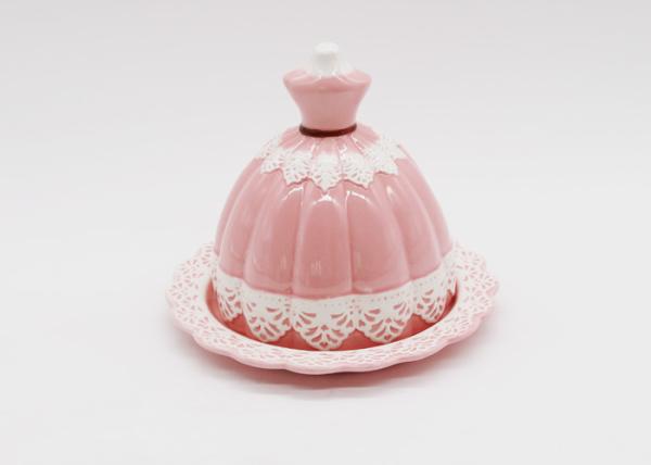 Ceramic Butter Dish with Lid Beautiful Pink Ballet Dress Design Dolomite Handmade Butter Plates