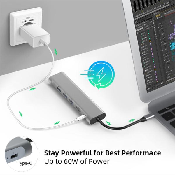 4K HDMI 6 в 1 типе PD станции стыковки 60W эпицентра деятельности USB C 5Gbps поручая 1000Mbps