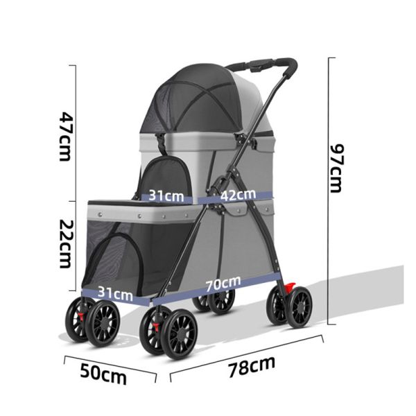 Bulk Foldable Pet Stroller | 4-Wheel Dog Cat Travel Stroller with Basket | Wholesale for Pet Retailers