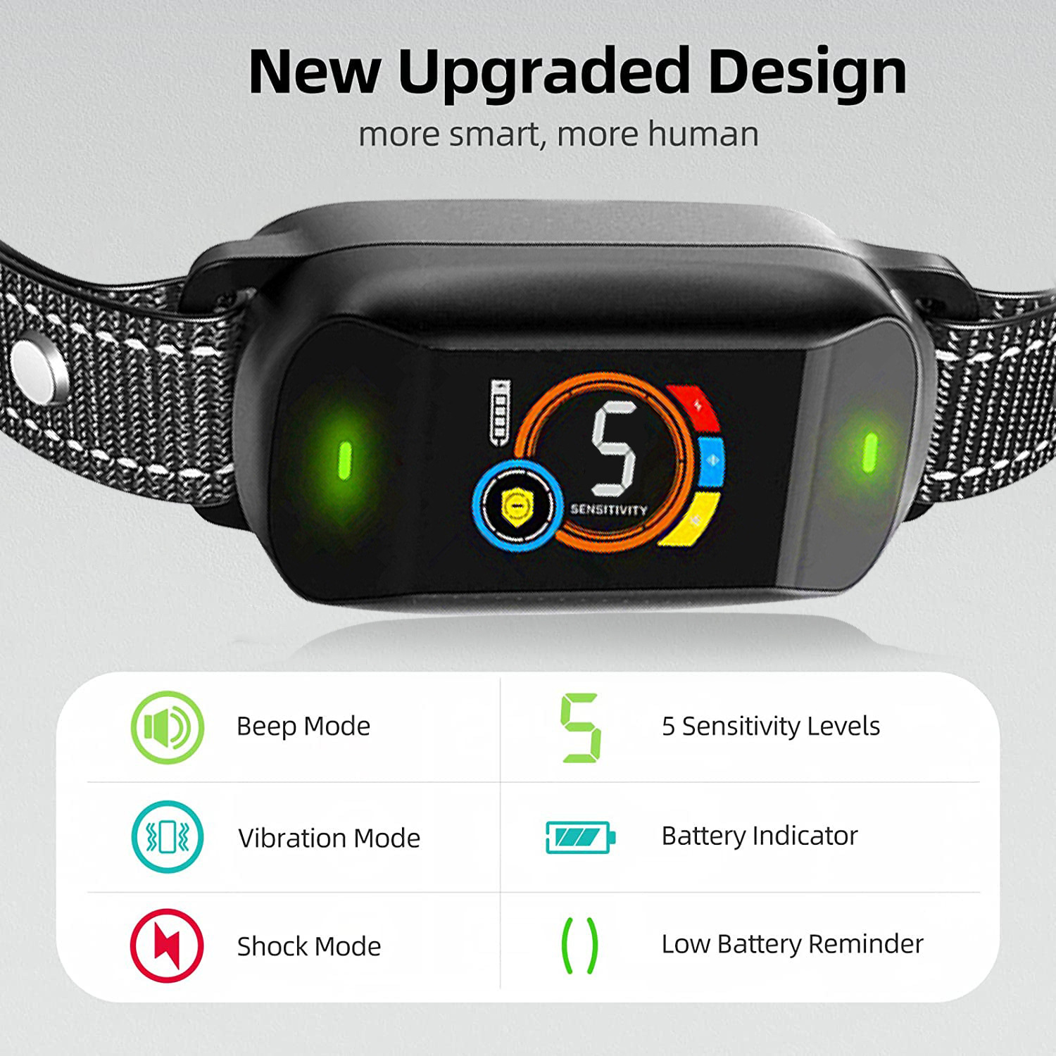 Smart Automatic Anti-Bark Dog Training Collar Rechargeable IP67 Rated Eco-friendly Plastic Vibrating Shock 20+ Hours Battery