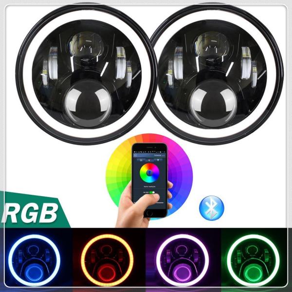 Phone Control Bluetooth jeep wrangler headlight RGB Color Halo Ring,7inch led headlight 7 DRL For Jeep wrangler tj/cj