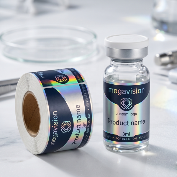 Factory Supply Hologram Sticker Glass Vial Label 3ml 5ml 10ml Waterproof Vinyl Sticker for Research Vials