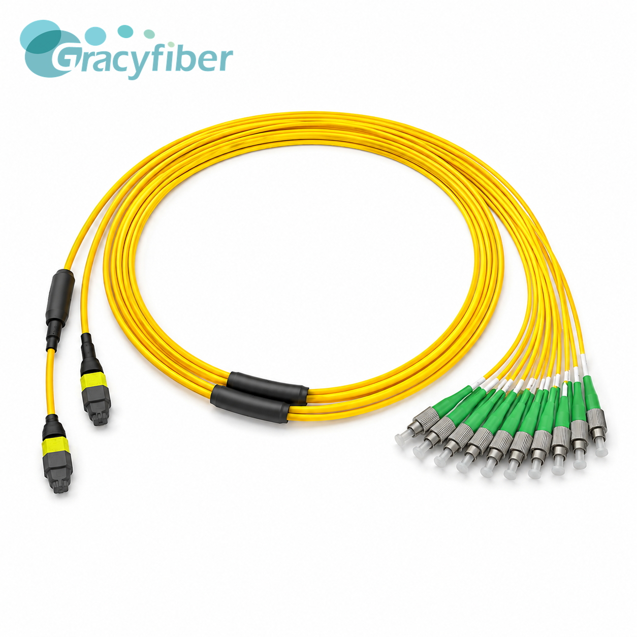 MTP APC Female to 12x FC APC Single Mode Breakout Harness Corning SMF-28e 12 Channel Fiber Cable