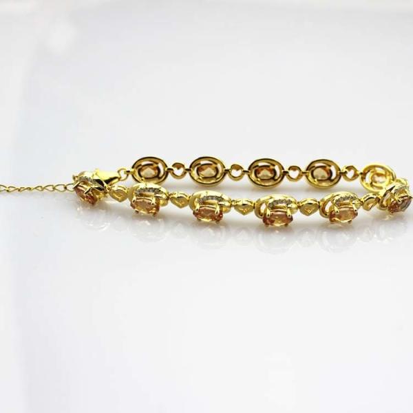 Gold Plated Silver with 5x7mm Oval Champagne Citrine and Clear Cubic Zircon Tennis Bracelet(B06CHAMPAGE)