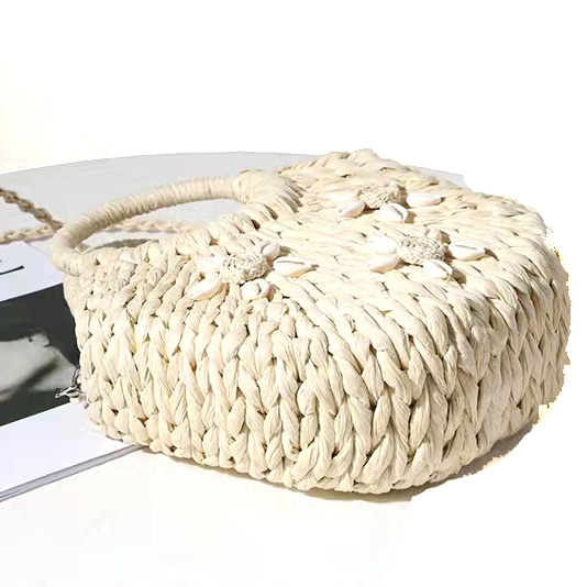 Corn Skin Woven Crochet Hand Bag , Woven Beach Bag Shell Flower Decorative ODM