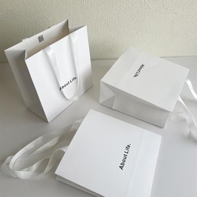 Shopping Tote Bag Kraft  White Simple  Kraft Gift Bags 24 X 10 X 17cm