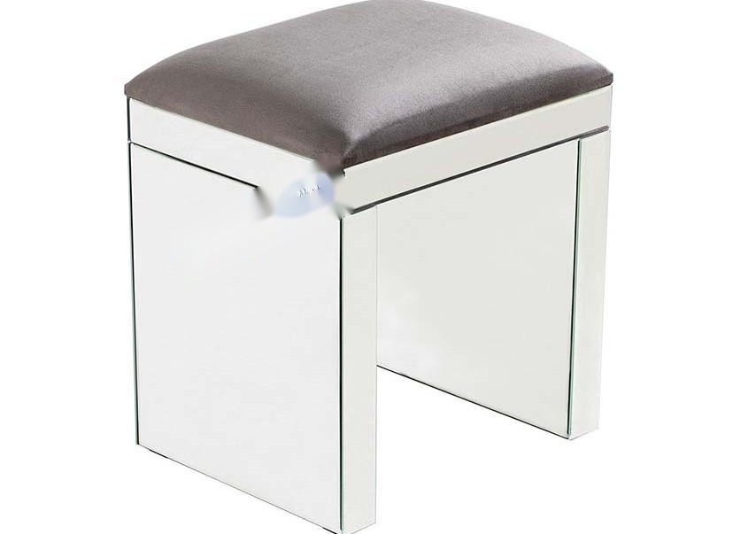 Mirrored Stool with Grey Color Cushion for General Use Footstool