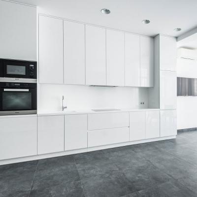 New Trend Melamine Wood Modern Modular Kitchen Cabinet With Cultery Drawer And Trash Box