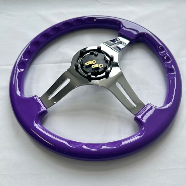 DELUXON 350mm Universal Racing Steering Wheels 3 Spoke Black Red Purple ABS Chrome