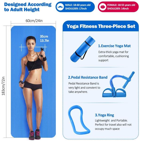 SGS NBR For Sale Home Use Excersize Mat,Pedal Resistance Band,Pilates Ring-Thick Yoga Mat 3 Piece Set