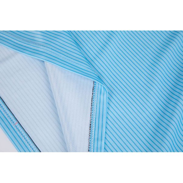 Unisex Sky Blue Micro-Stripe Half-Zip Polo Shirt with Breathable Fabric and Contrast Collar