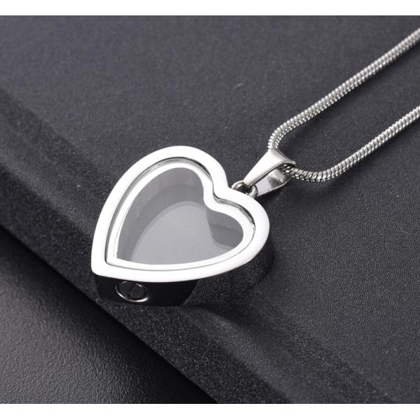 Stainless Steel Glass Heart Locket for Pet Ashes or Hair Keepsakes Memorial Necklace