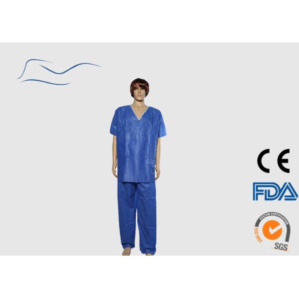 Waterproof Blue Disposable Lab Coats Non Woven Mateiral Around Neck Style