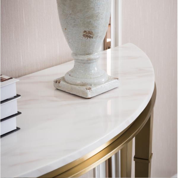 Contemporary Gold Stainless Steel Frame Marble Top Demilune Console table Hallway table
