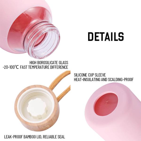 Venta al por mayor de botellas de agua de vidrio hermético de 18 onzas con FDA-certificado BPA-libre de descuentos de volumen + grabado con láser