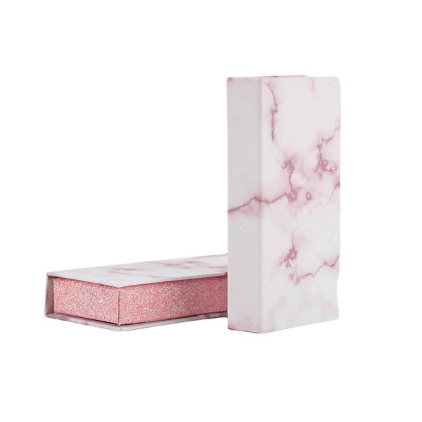 Impressão UV de mármore personalizado Caixas de cílios de papel vazio rosa Caixa de cílios falsos de cartão magnético