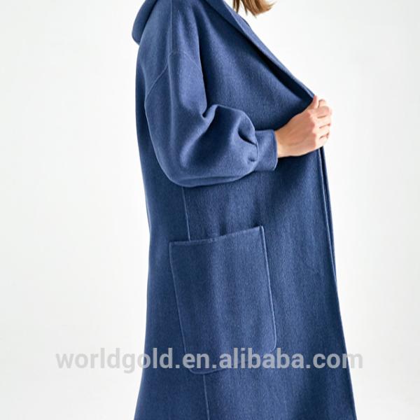 Blue Women'S Casual Winter Coats With Hood , Long Woolen Jacket For Ladies