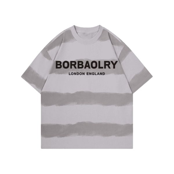 Wholesale 220g T-shirt Cotton Fashion Casual Loose Striped Top Tie-dye Craft Dropped Shoulders Round Neck Short Sleeve