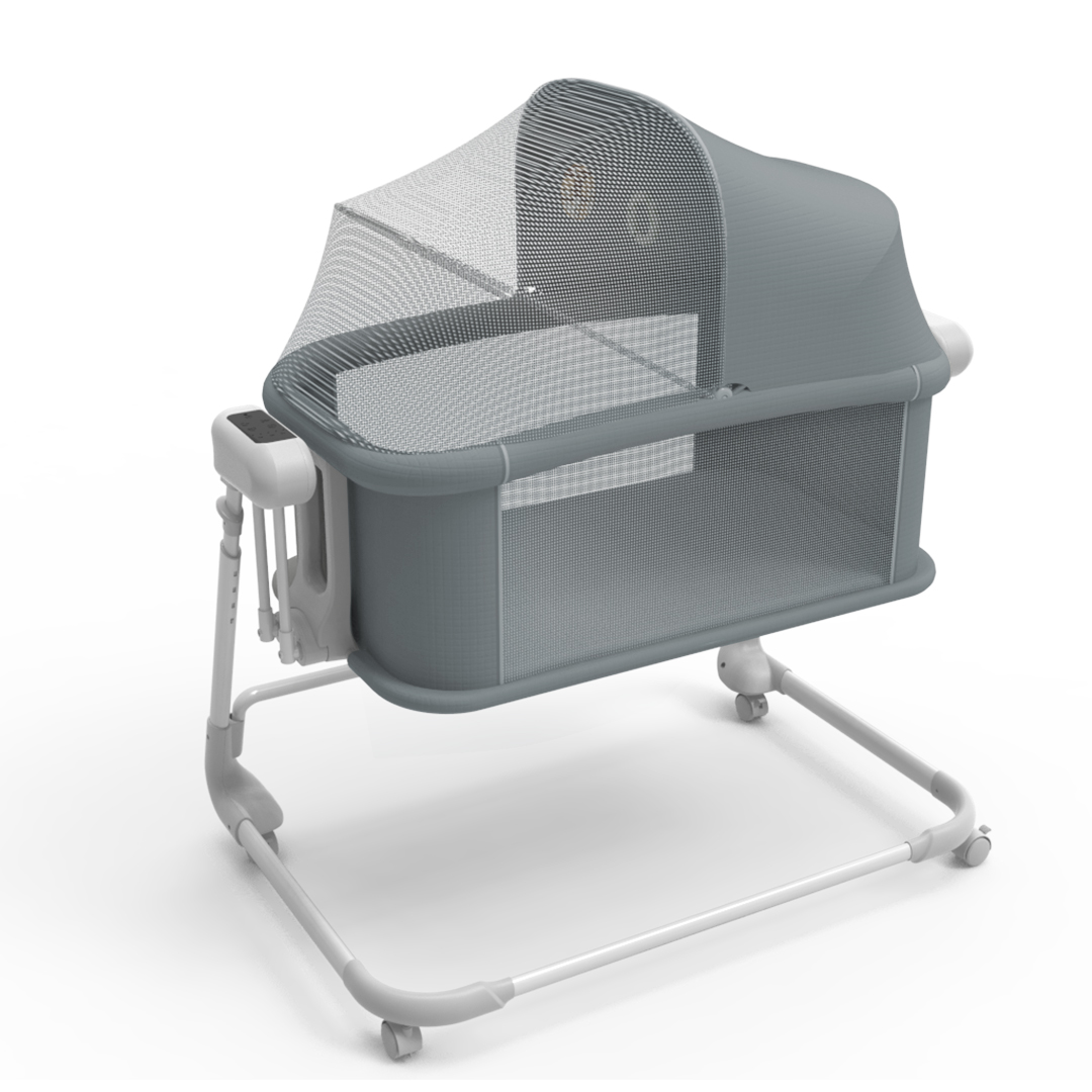 Adjustable Electric Cradle Bed Bedside Cribs Grey Automatic Rocking Crib