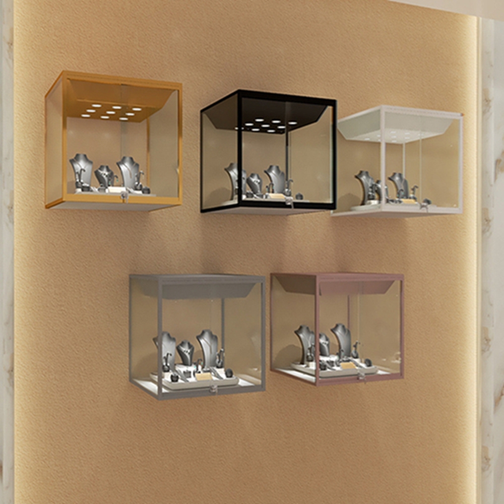 Eco-Friendly Wall Mounted Jewelry Display Cabinet with Adjustable Glass Shelves and Customizable Options