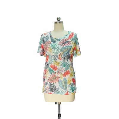 Lightweight tropical print short-sleeve crew neck tee