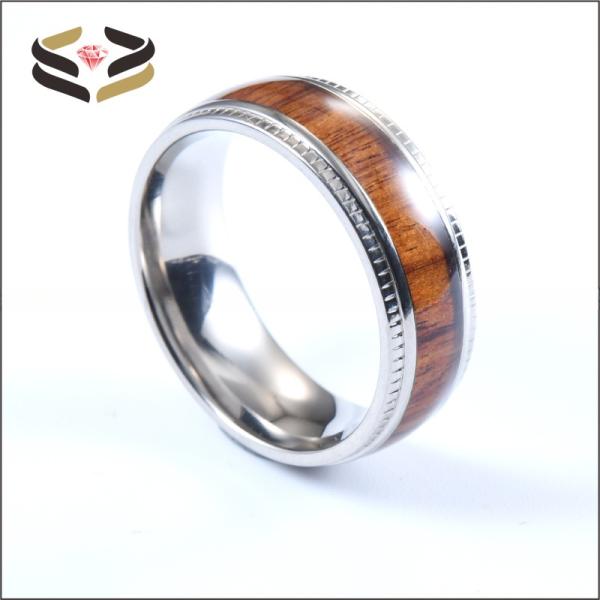 Bandas de titanio de bodas de 8 mm para hombres con color de incrustación de madera Koa