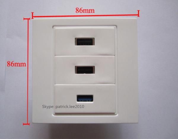 Best Quality Wall Socket White USB 3.0 + USB 2.0+ USB 2.0 Female To Female Plug Outlet